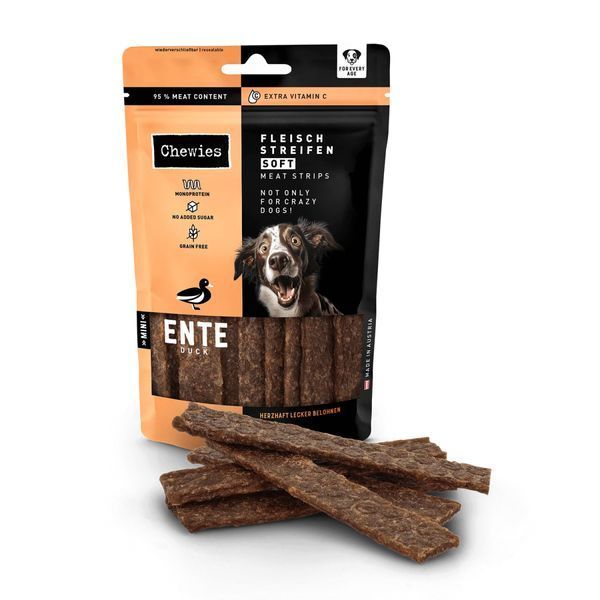 Мясные натуральные лакомства для собак 100% Утка Chewies Fleischstreifen Soft для всех возрастов 150 г 45463 фото