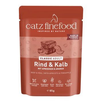 Натуральный влажный корм для котов Catz Finefood Classic с Говядиной и Телятиной 85 г 48186 фото