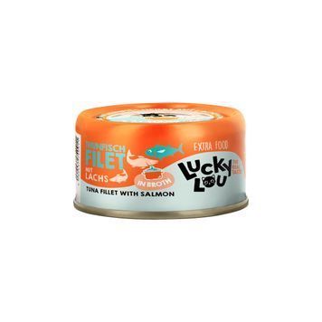 Натуральний вологий корм для котів Lucky Lou Extra Food з Тунцем та Лососем в Бульйоні 70 г 48246 фото