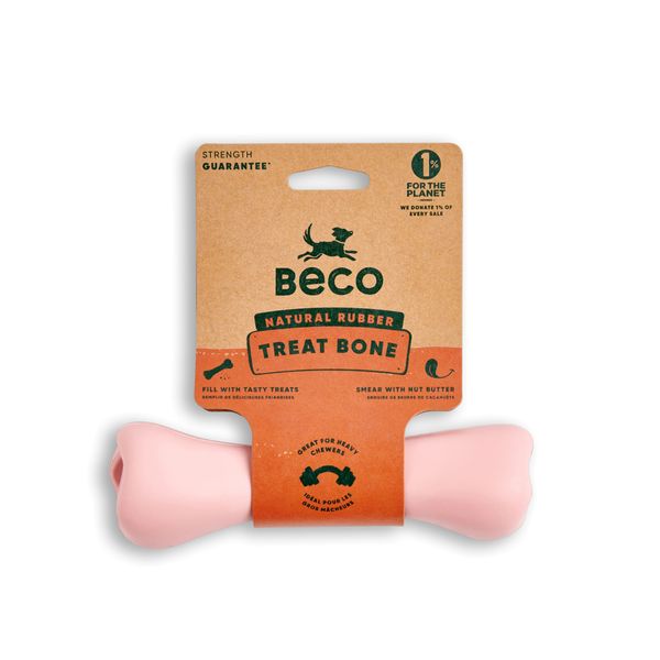 Жевательная игрушка с отверстием для вкусняшек для собак Beco Pets Treat Bone Розовый 31359 фото