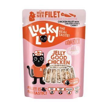 Натуральний вологий корм для котів Lucky Lou Extra Food з Куркою, Курячою Печінкою та Морквою в Желе 70 г 48257 фото