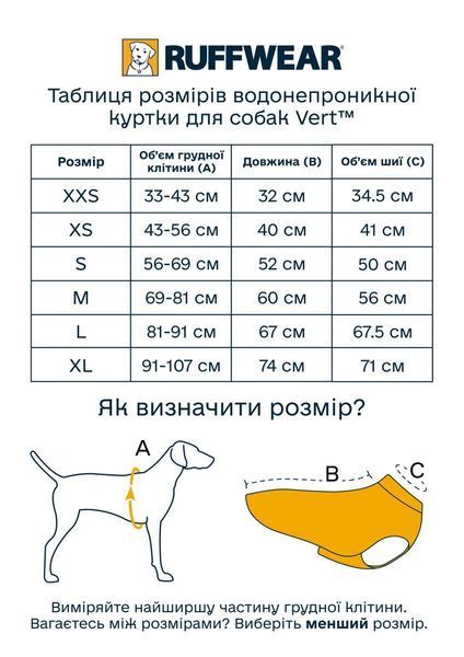 Водонепроникна куртка для собак Ruffwear Vert&trade; S Жовтий 41799 фото