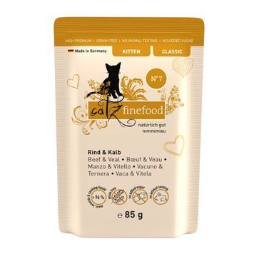 Натуральный влажный корм для котят Catz Finefood Kitten No.07 с Говядиной и Телятиной 85 г 48195 фото