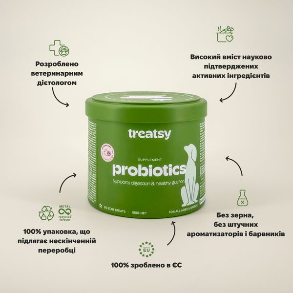 Витаминный комплекс с пробиотиками для собак Treatsy Probiotics 180 г 60 шт 32741 фото