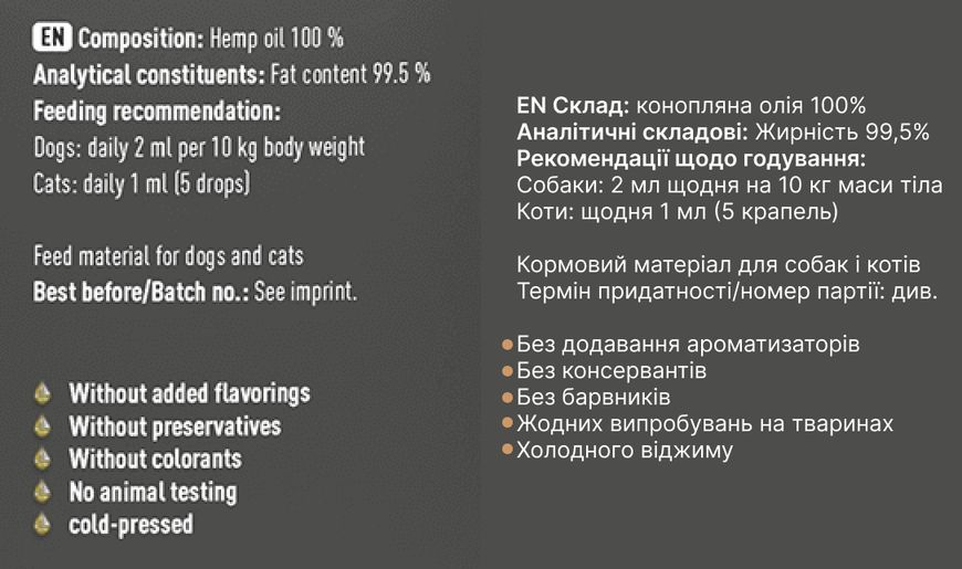 Конопляна олія для собак Pets Nature Hemp Oil 250 мл 32191 фото