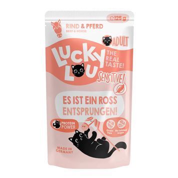 Натуральний вологий корм для чутливих котів Lucky Lou Lifestage Sensitive з Яловичиною та Кониною 125 г 48278 фото