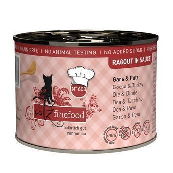 Натуральний вологий корм для котів Catz Finefood Ragout No.603 з Гускою та Індичкою 190 г 48215 фото