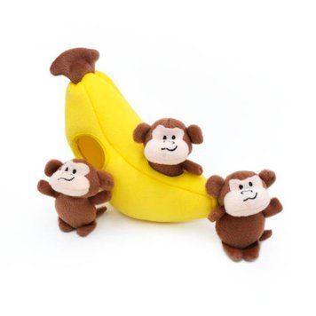 М'яка іграшка для собак мавпочка та банан ZippyPaws Zippy Burrow Monkey 'n Banana з пищалкою 28483 фото