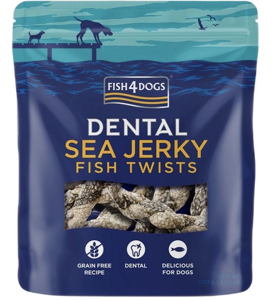 Натуральні ласощі для собак з 100% Шкіри Білої Риби Fish4Dogs Sea Jerky Рибні косички 100 г 32286 фото