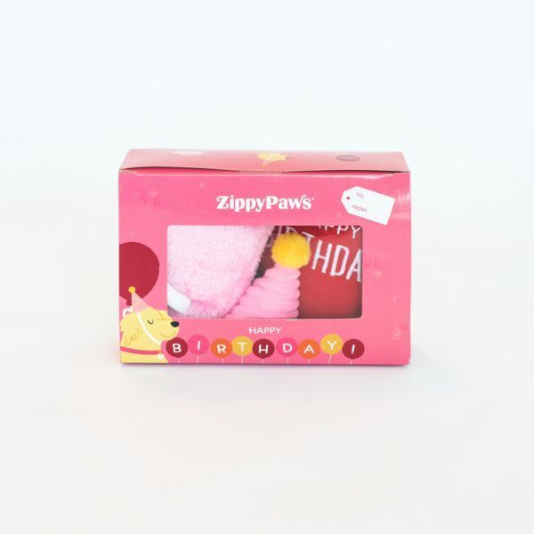 М'яка іграшка для собак подарунок на день народження ZippyPaws Pup Birthday Box Pink з пищалкою 28499 фото