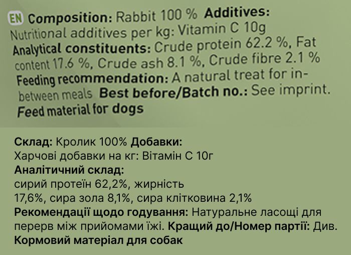 Мʼясні натуральні ласощі для собак 100% Кролик Chewies для будь-якого віку 150 г 32157 фото