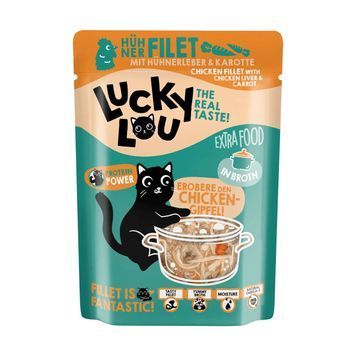 Натуральний вологий корм для котів Lucky Lou Extra Food з Куркою та Курячою Печінкою в Бульйоні 70 г 48261 фото