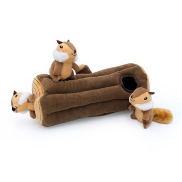 М'яка іграшка для собак колода з бурундуками ZippyPaws Zippy Burrow Log with 3 chipmunks з пищалкою 28484 фото