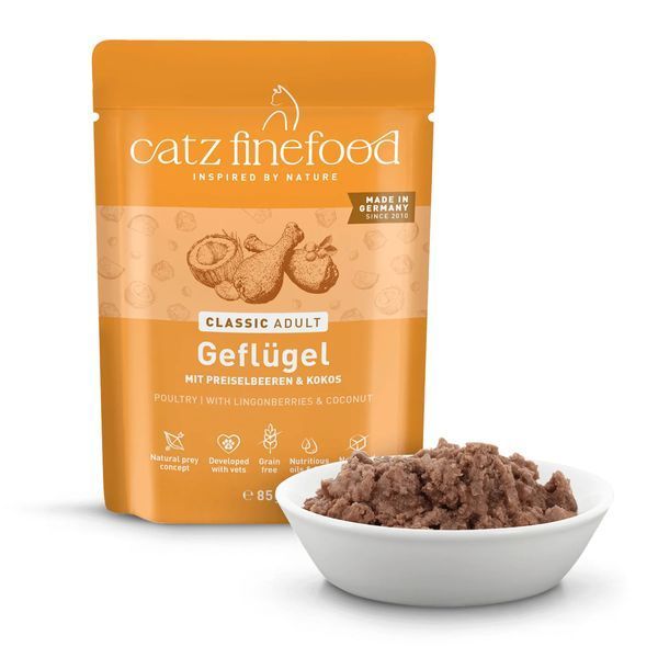 Натуральный влажный корм для котов Catz Finefood Classic с Птицей 85 г 48184 фото
